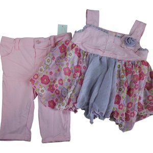 Baby Headquarters Floral Dot Pink 2-Piece Set Baby Girls Size 24M 24 Months NWT